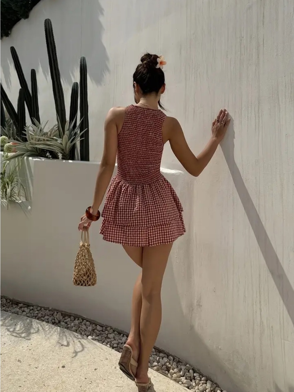 Affordable Fashion Finds Red Gingham Smocked Mini Dress - Picture 2 of 7